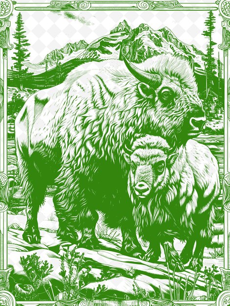 Een buffel met een groene achtergrond waarop buffel staat