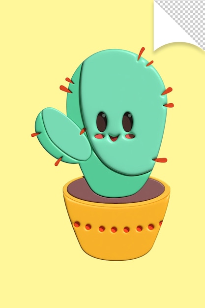 Een cactus met een smiley staat in een pot met een gele achtergrond.