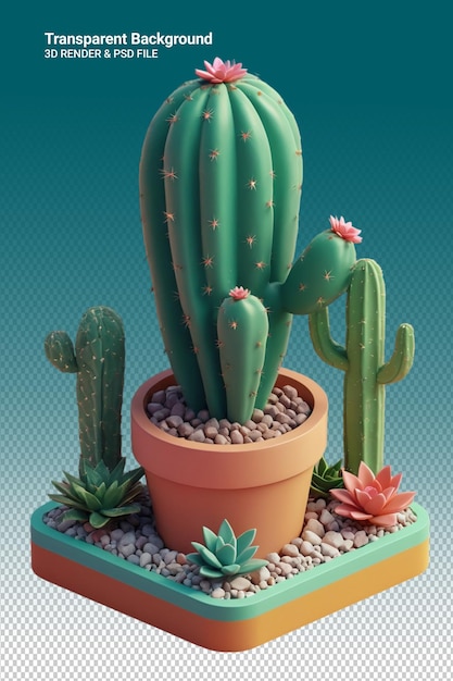 PSD een cactusplant met bloemen en planten erop