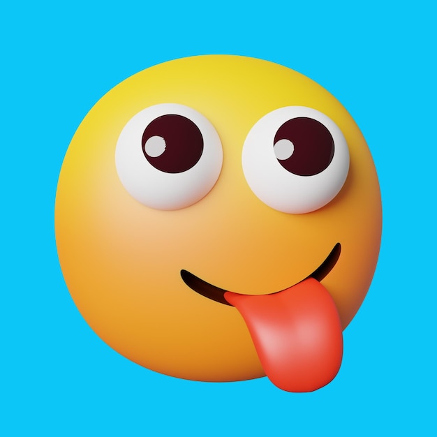 Een cartoon-emoticon met een blauwe achtergrond en een rode tong die uitsteekt.