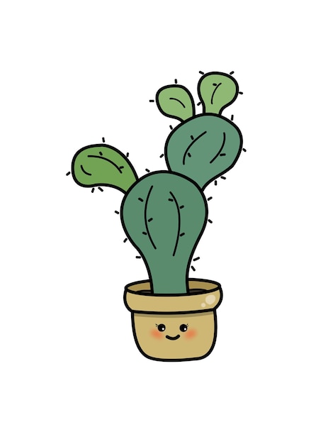 PSD een cartoon groene cactus sappige plant in een mosterd pot met schattig gezicht animatie png