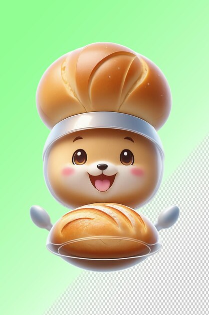 PSD een cartoon personage met een dienblad brood erop en een bord brood met een saus erop