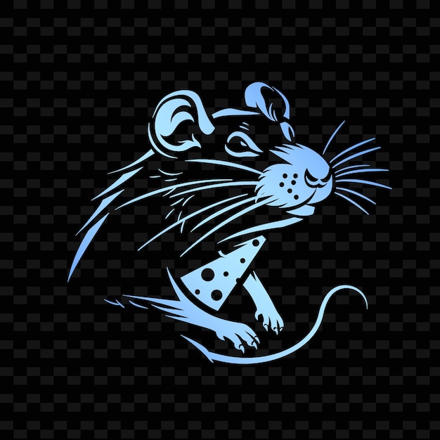 PSD een cartoon tekening van een rat met een blauw hoofd en een zwarte achtergrond