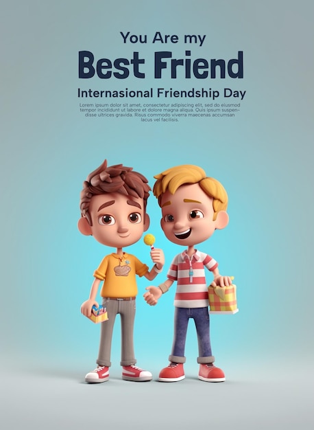 PSD een cartoon van drie mensen die samen staan gelukkige internationale vriendschapsdag