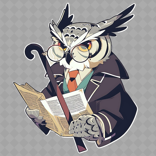 PSD een cartoon van een man die een boek leest met een boek getiteld een uil