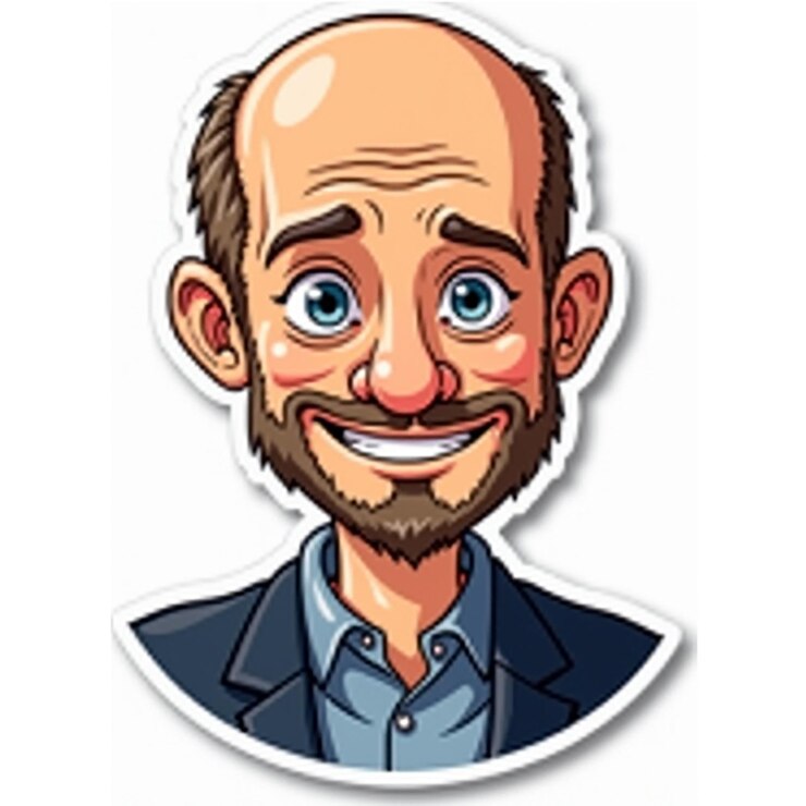 PSD een cartoon van een man met blauwe ogen en een bruine baard