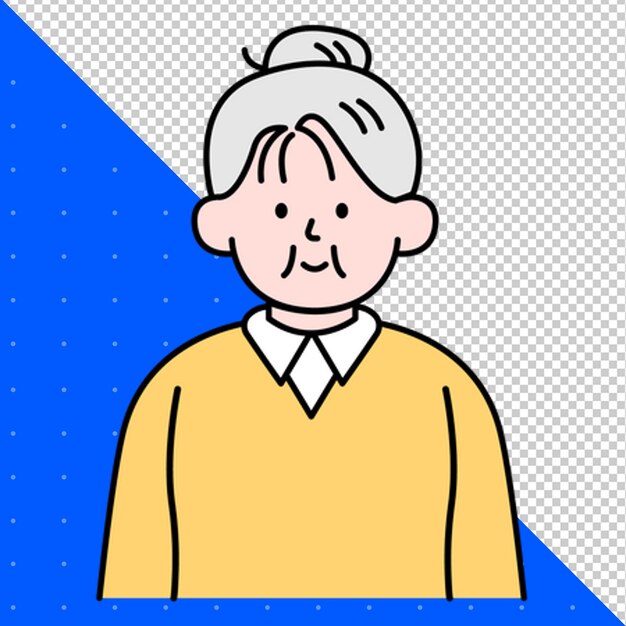 een cartoon van een oude man met een gele trui erop