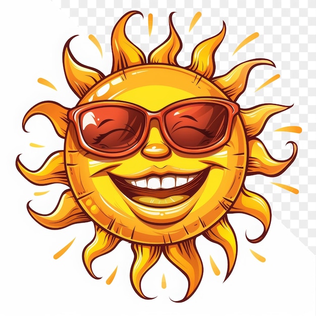 Een cartoon zon met een zonnebril en een glimlach