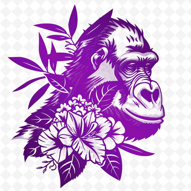 PSD een chimpansee met bloemen en een aap erop