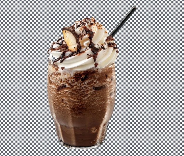 een chocolade drankje met een rietje erin en een rietjes in het midden