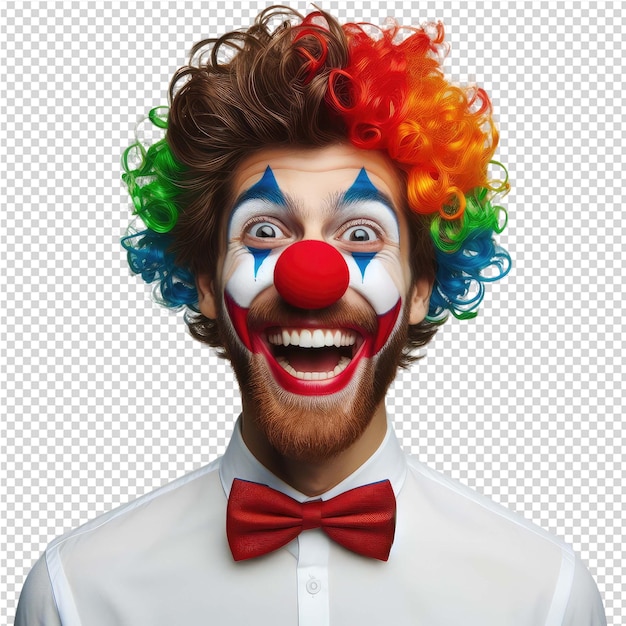 PSD een clown met een rood en blauw gezicht en een wit shirt met rode en blauwe ogen