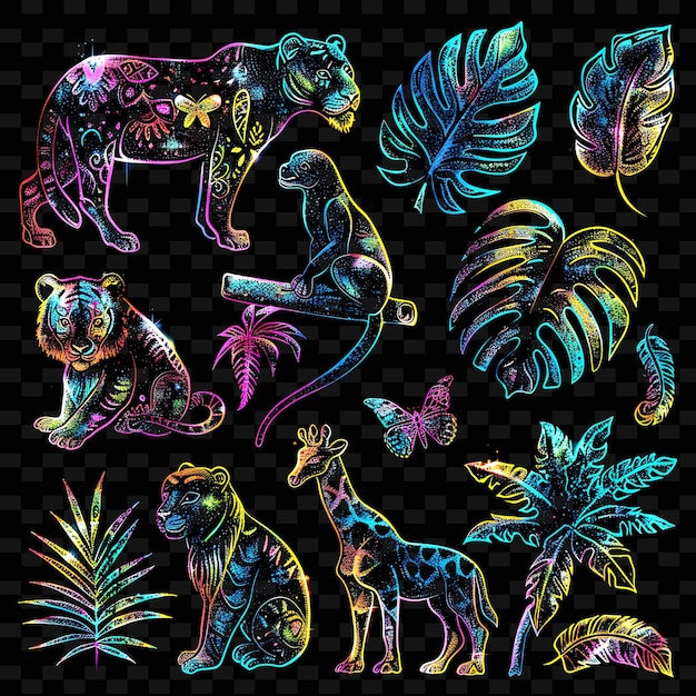 PSD een collage van dieren en planten met een luipaard en een hert