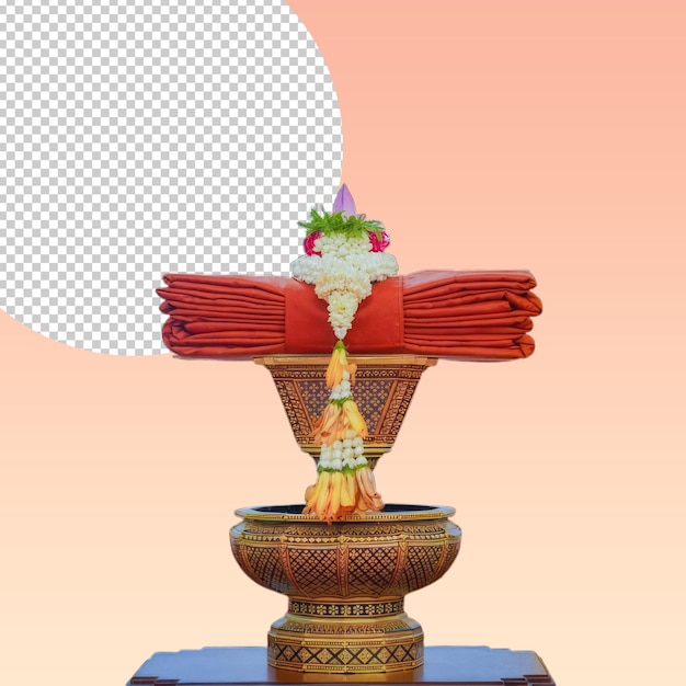 een decoratief item met een rode doek erop wordt weergegeven