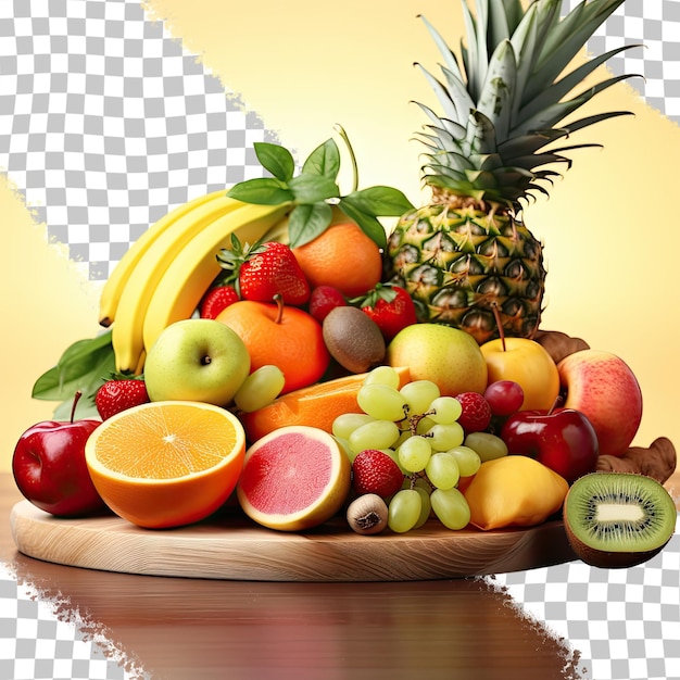 PSD een dienblad met fruit, waaronder een ananas en een ananas.