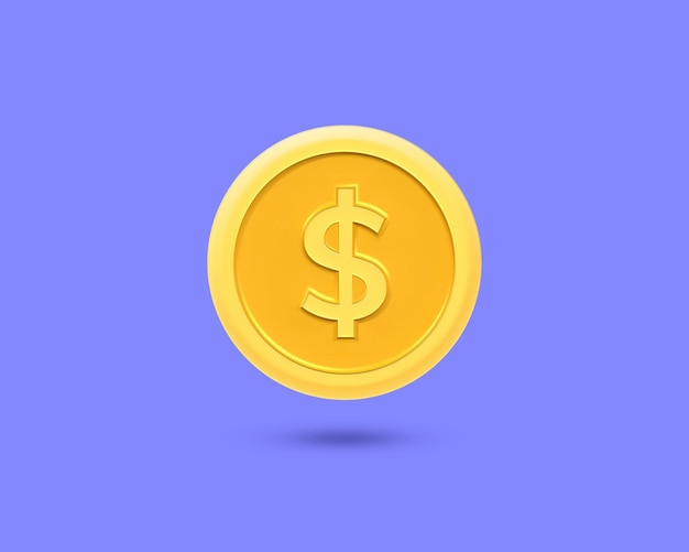 Een dollarmuntstuk op het blauwe achtergrond 3d illustratie teruggeven