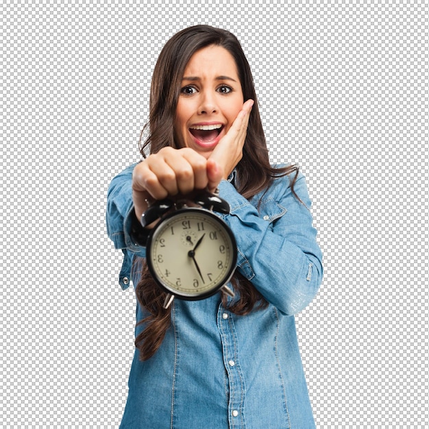 Een doodsbang meisje met een horloge.