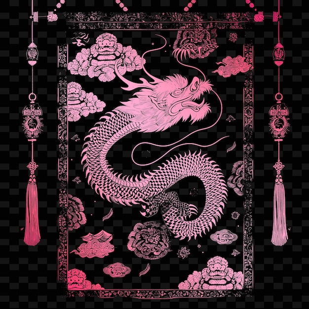 PSD een draak met een roze achtergrond en een zwarte achtergrond met een roose draak erop