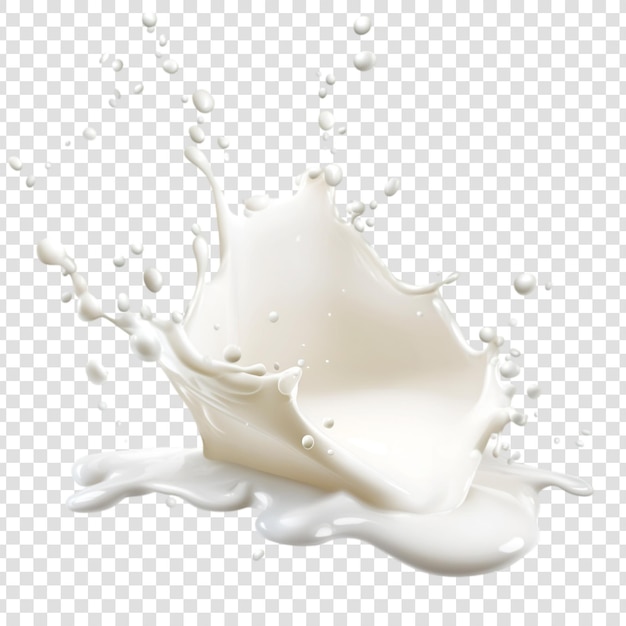 Een dramatische melk spat op een doorzichtige achtergrond