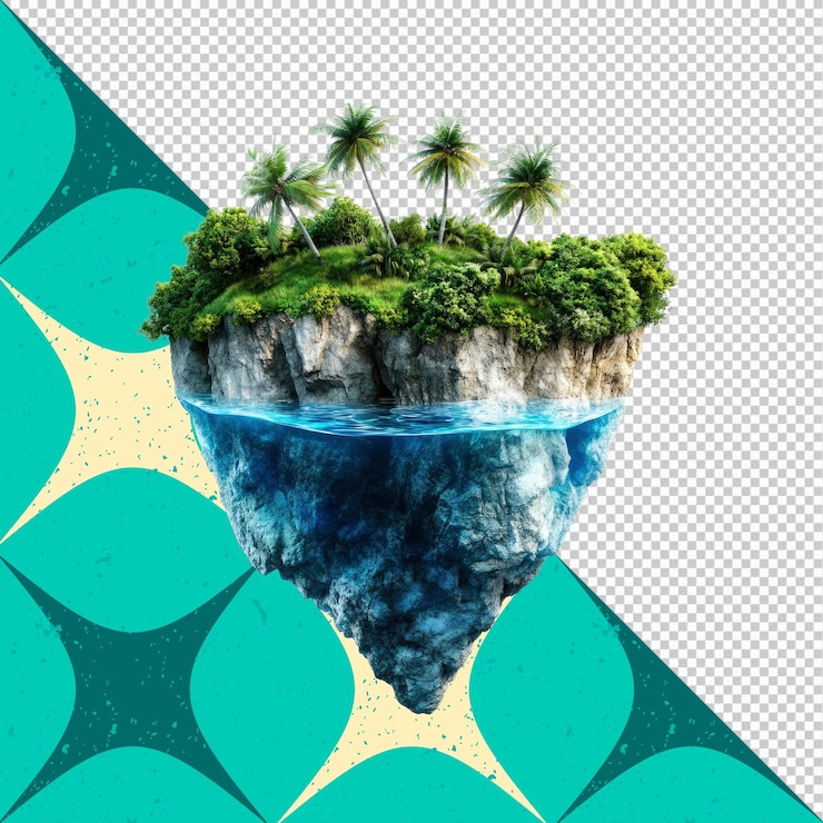 PSD een drijvende oase op een tropisch eilandparadijs in een kristalheldere oceaan