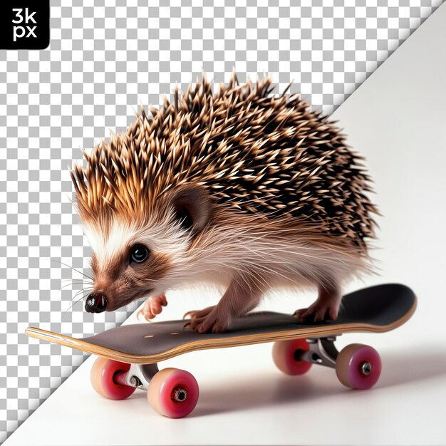 PSD een egel op een skateboard met een zwarte achtergrond met een witte achtergrond