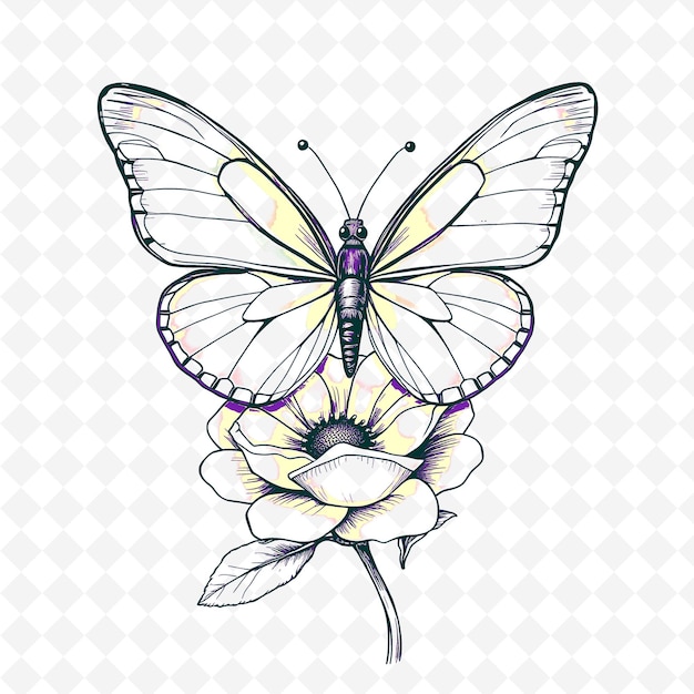 Een elegante schets van een vlinder en een bloem
