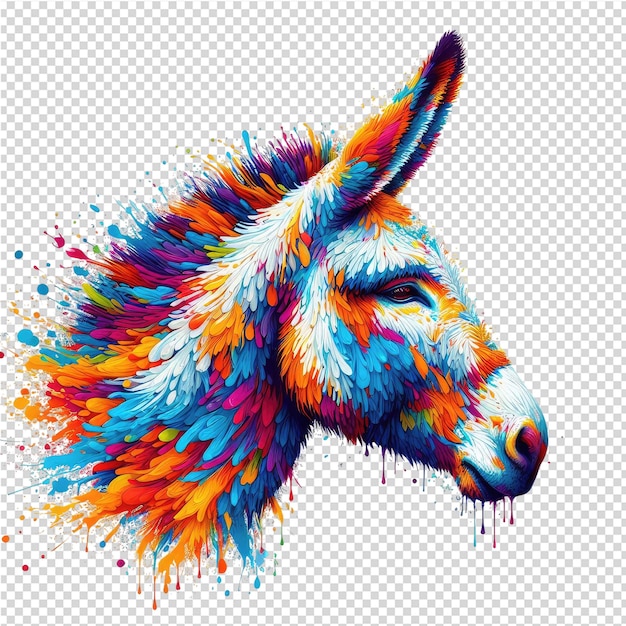 PSD een ezel met een kleurrijke achtergrond en een kleurige splash van kleur
