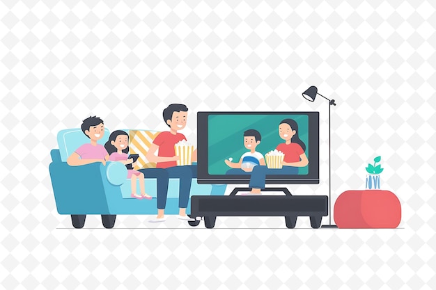 een familie die televisie kijkt met een tv en een tv met een familie die kijkt
