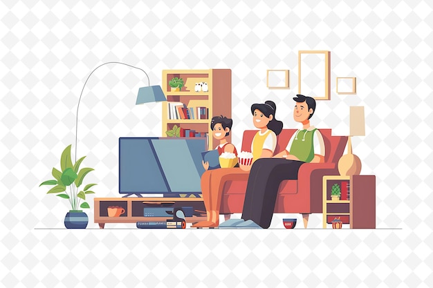 een familie die tv kijkt in hun woonkamer