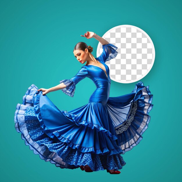 Een flamenco danseres in een mooie jurk op een transparante achtergrond
