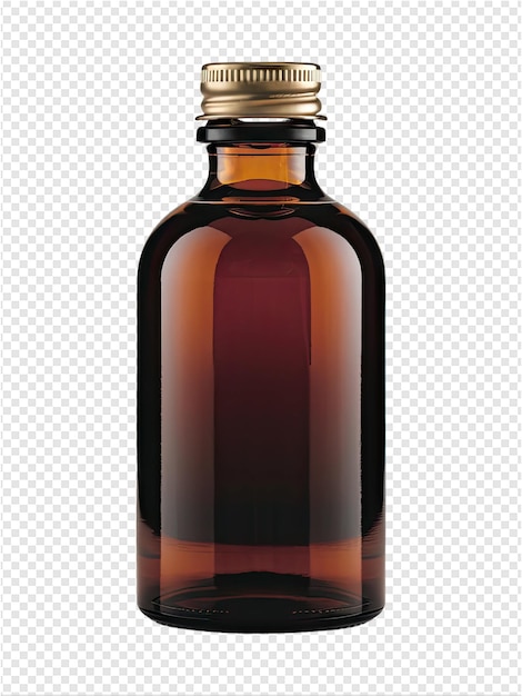 PSD een fles bruine vloeistof met een gouden dop
