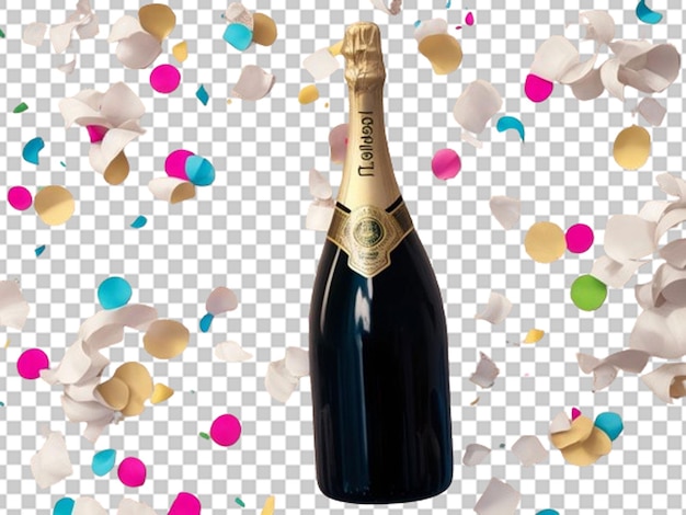 PSD een fles champagne omringd door confetti