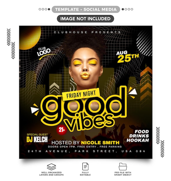 Een flyer voor een good vibes event.