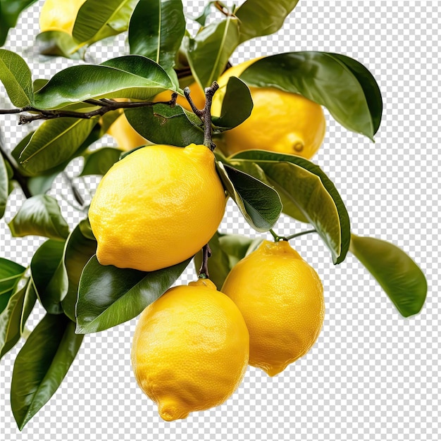 PSD een foto van citroenen op een tak met een achtergrond van een citroenboom
