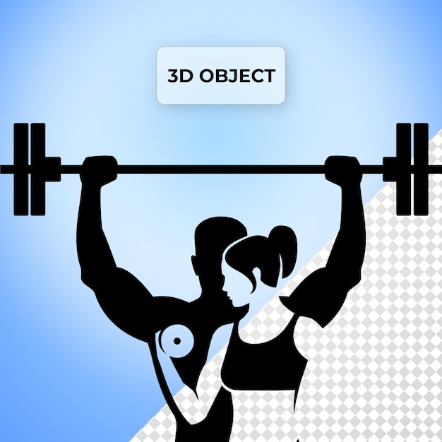een foto van een echtpaar dat een barbell vasthoudt met de woorden 3d erop gedrukt