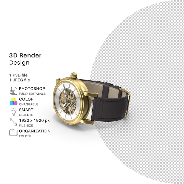 PSD een foto van een horloge dat zegt 3d geeft ontwerp terug.