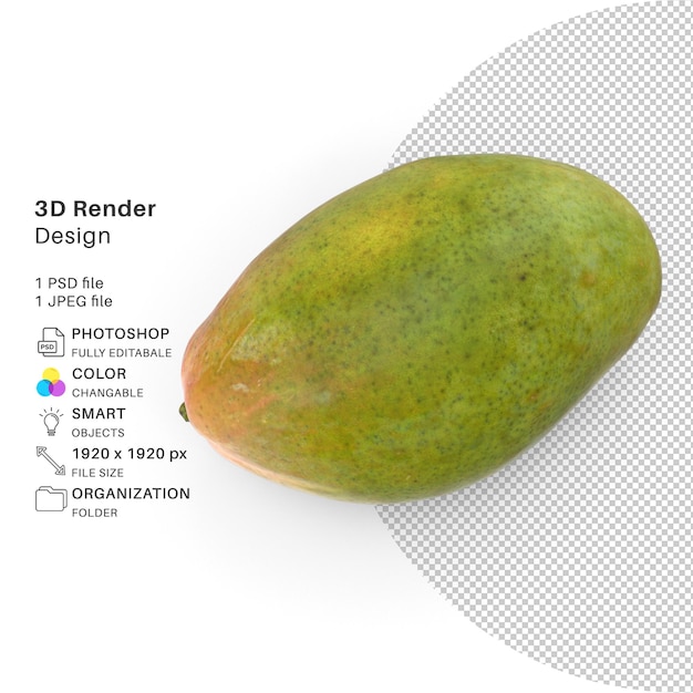 Een foto van een mango met een foto van de afbeelding van het 3d-model.