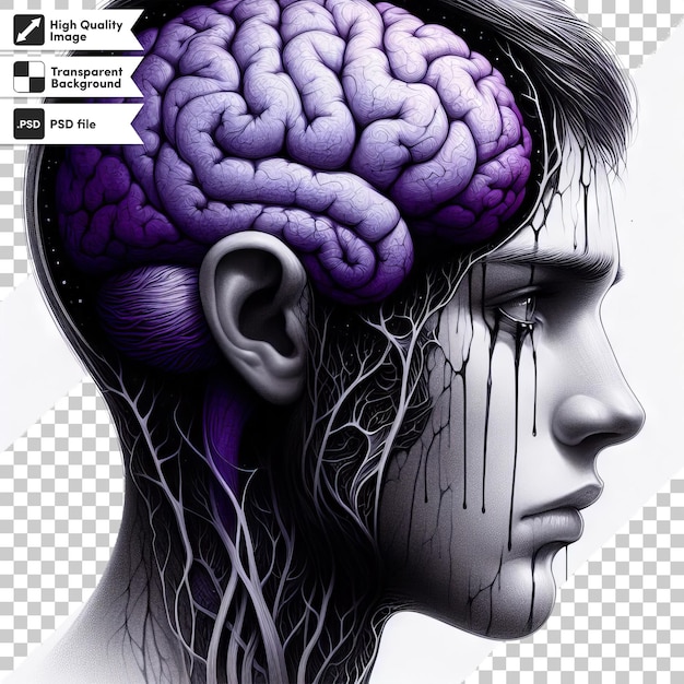 PSD een foto van een menselijk hoofd met het woord hersenen erop