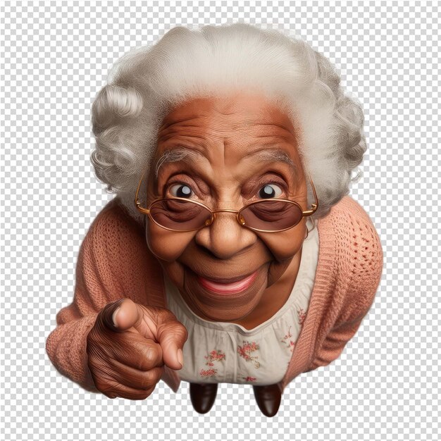 PSD een foto van een oude vrouw die naar je wijst.