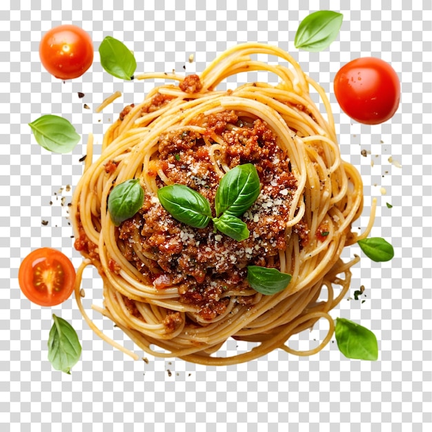 een foto van een pasta gerecht met tomaten en basilicum