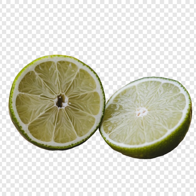 een foto van een verse halve limoensnij op een witte achtergrond