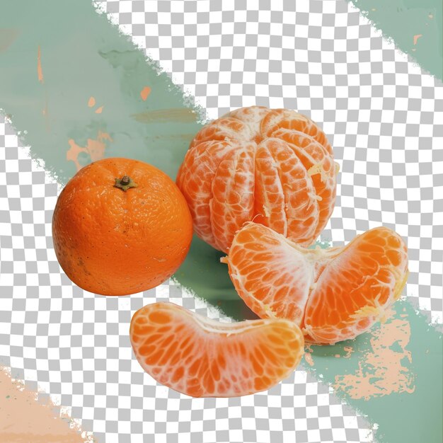 PSD een foto van sinaasappels en een mandarijn met de achtergrond van een geruite patroon