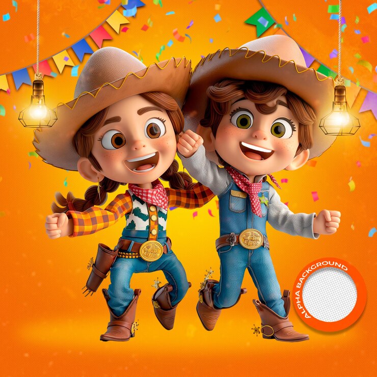 een foto van twee kinderen en een bord met de tekst cowboy