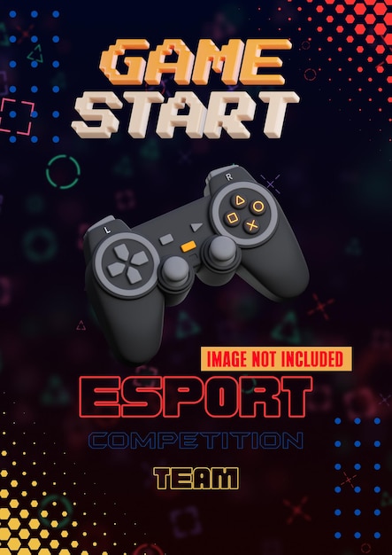 een game controller stick is te zien op de poster met een speciale toernooi gebeurtenis