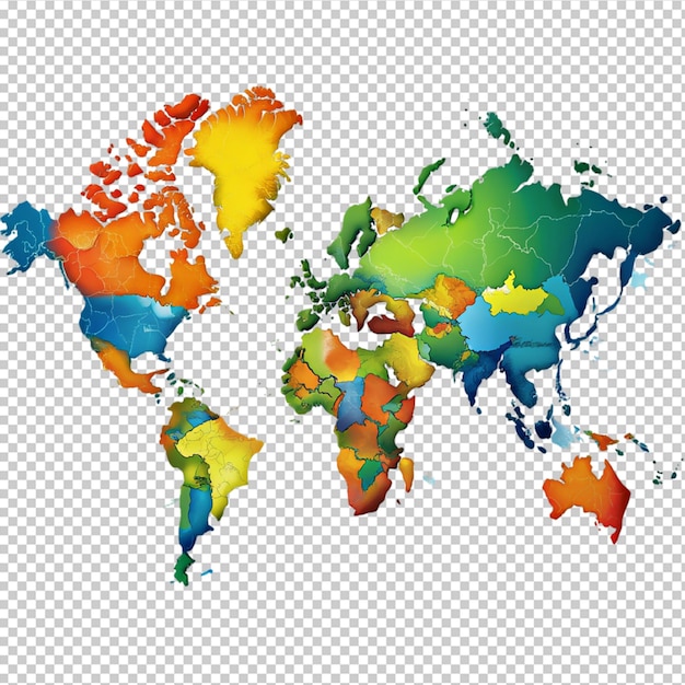 een gedetailleerde kaart van de wereld op een doorzichtige achtergrond