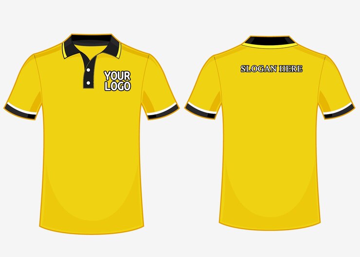 PSD een geel shirt met de woorden je bedrijf erop