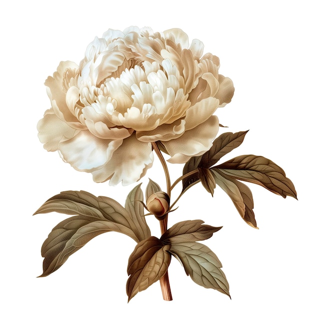 Een geïsoleerde illustratie van een witte pioenbloem
