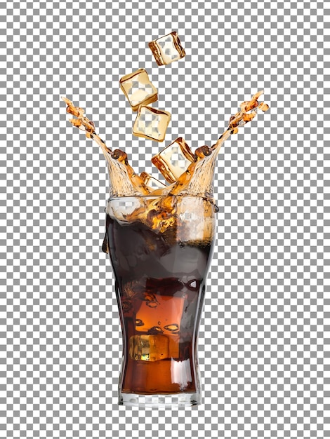 PSD een glas cola drinken met ijsblokjes op transparante achtergrond