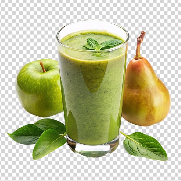 PSD een glas groene smoothie met spinazie en perensnijden op een doorzichtige achtergrond