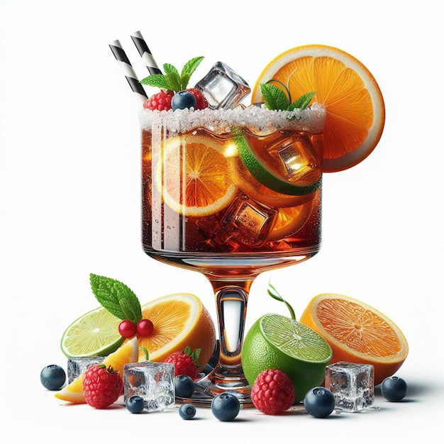 PSD een glas ijsje met fruit en een drankje met aardbeien en sinaasappels