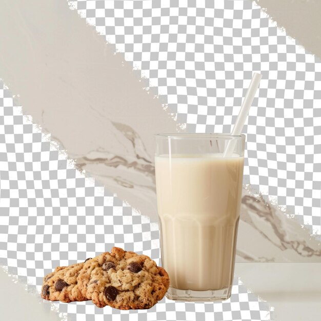 PSD een glas melk naast een koekje en een glas melk